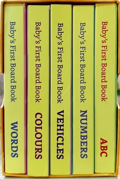 Solimo Board Books Set of 5 books (ABC, Numbers, Vehicles, Colours, Nursery Rhymes) by Solimo