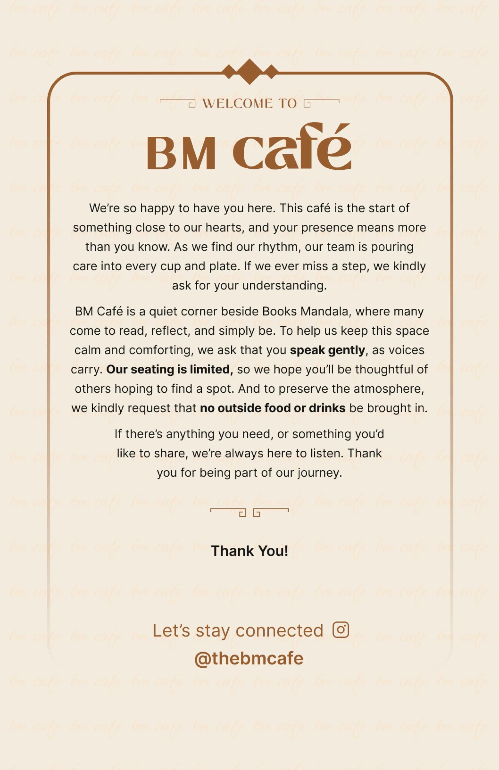 BM Cafe Menu
