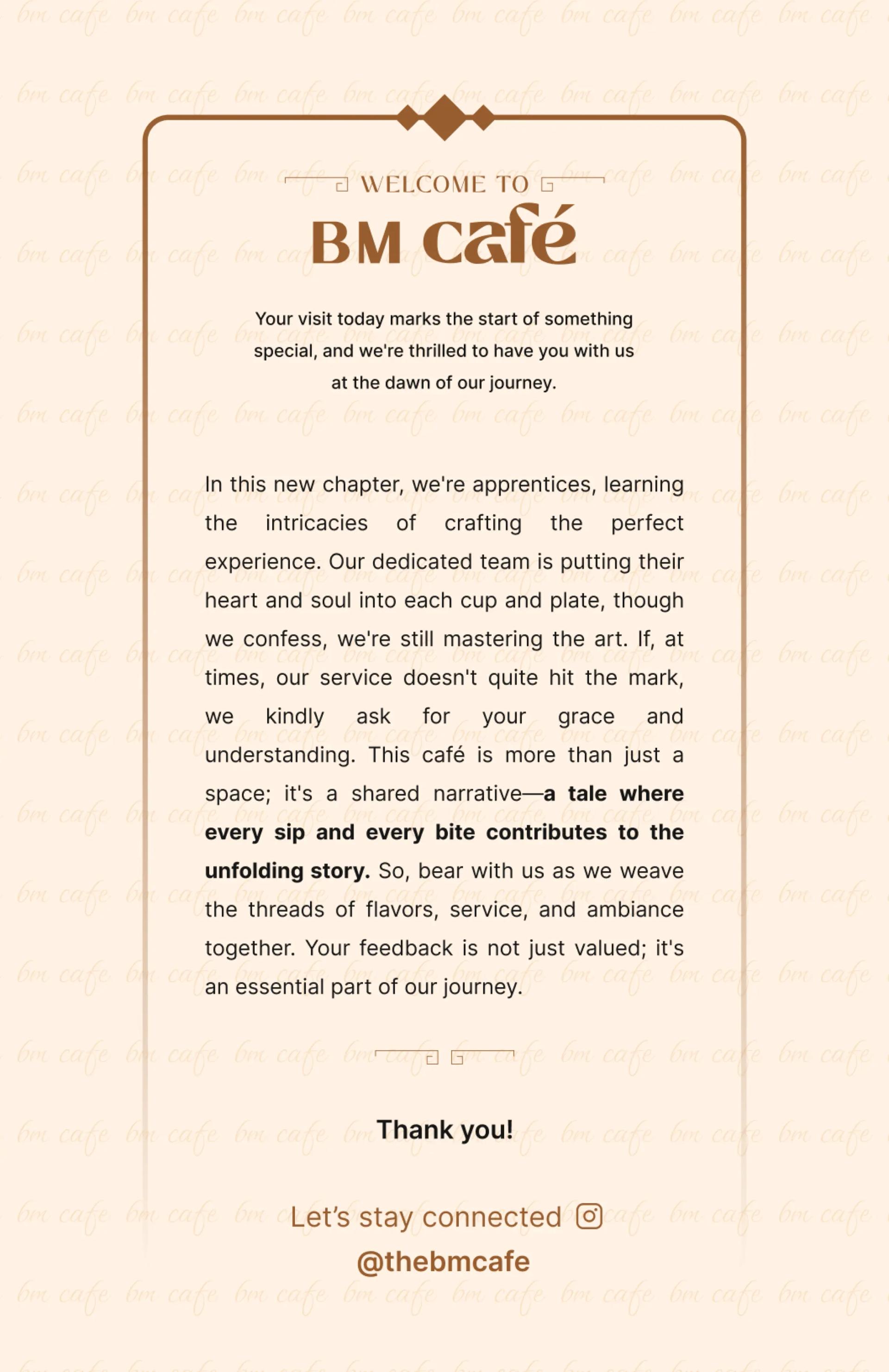 BM Cafe Menu